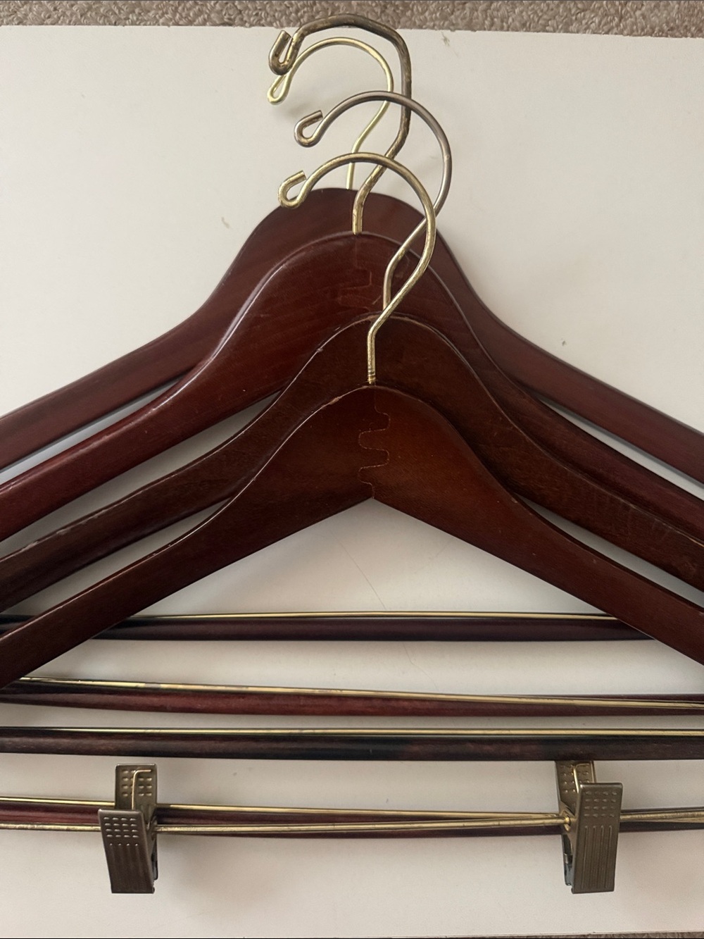 Premium Wooden Clothes Hangers with Pants Clips - Dark Brown